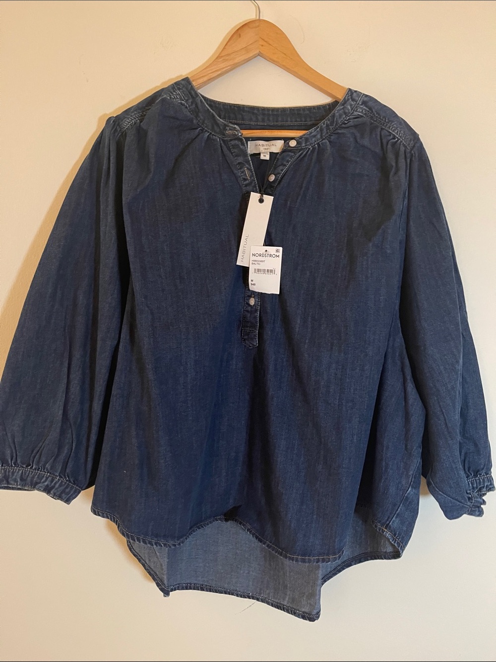 Habitual Dark Blue Denim Peasant Tunic ballon sleeve Color Baltic size M